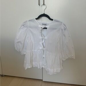 Ganni Tie Top, White Cotton